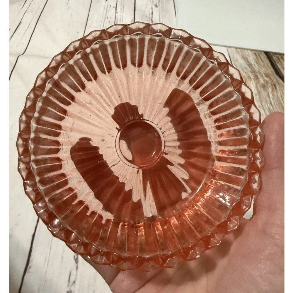 Vintage Jeanette Amberina Glass Powder Dish w/Swan Lipstick Holder Lid